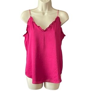 Express Satin Ruffle V Neck Cami Tank Top Magenta Womens Size S Lined Barbiecore